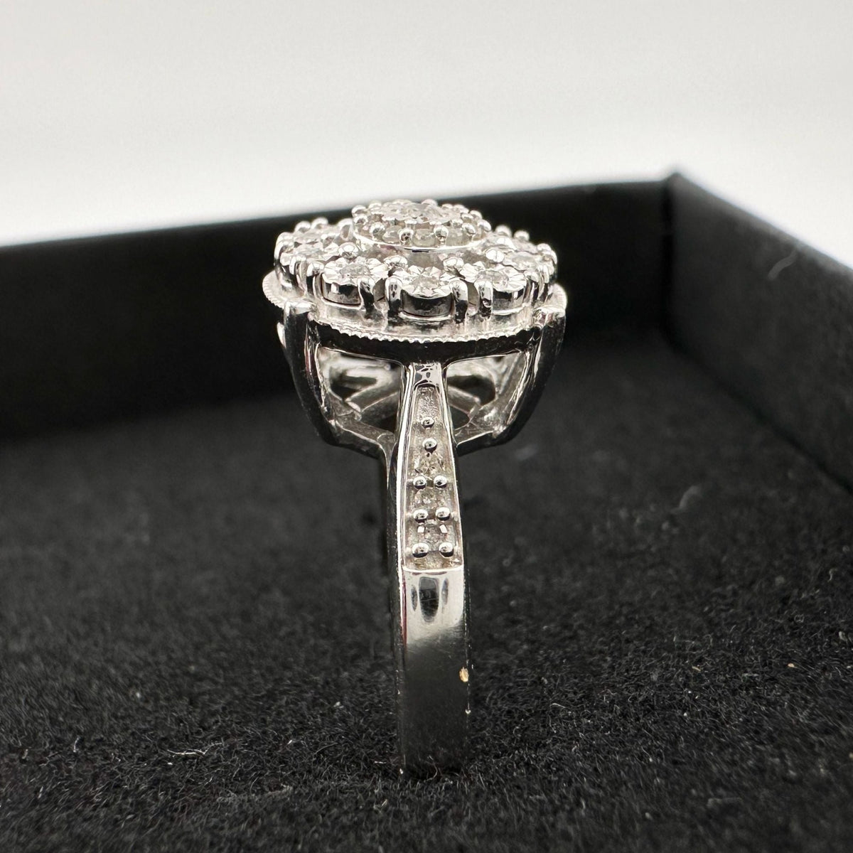 Beautiful Natural Diamond Halo Ring - Sterling Silver Illusion Setting  Size 7 --  A+ Stuff ring