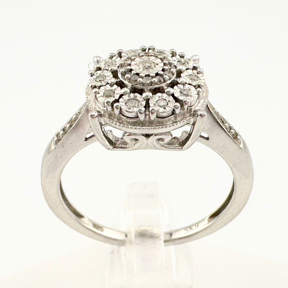 Beautiful Natural Diamond Halo Ring - Sterling Silver Illusion Setting  Size 7 --  A+ Stuff ring