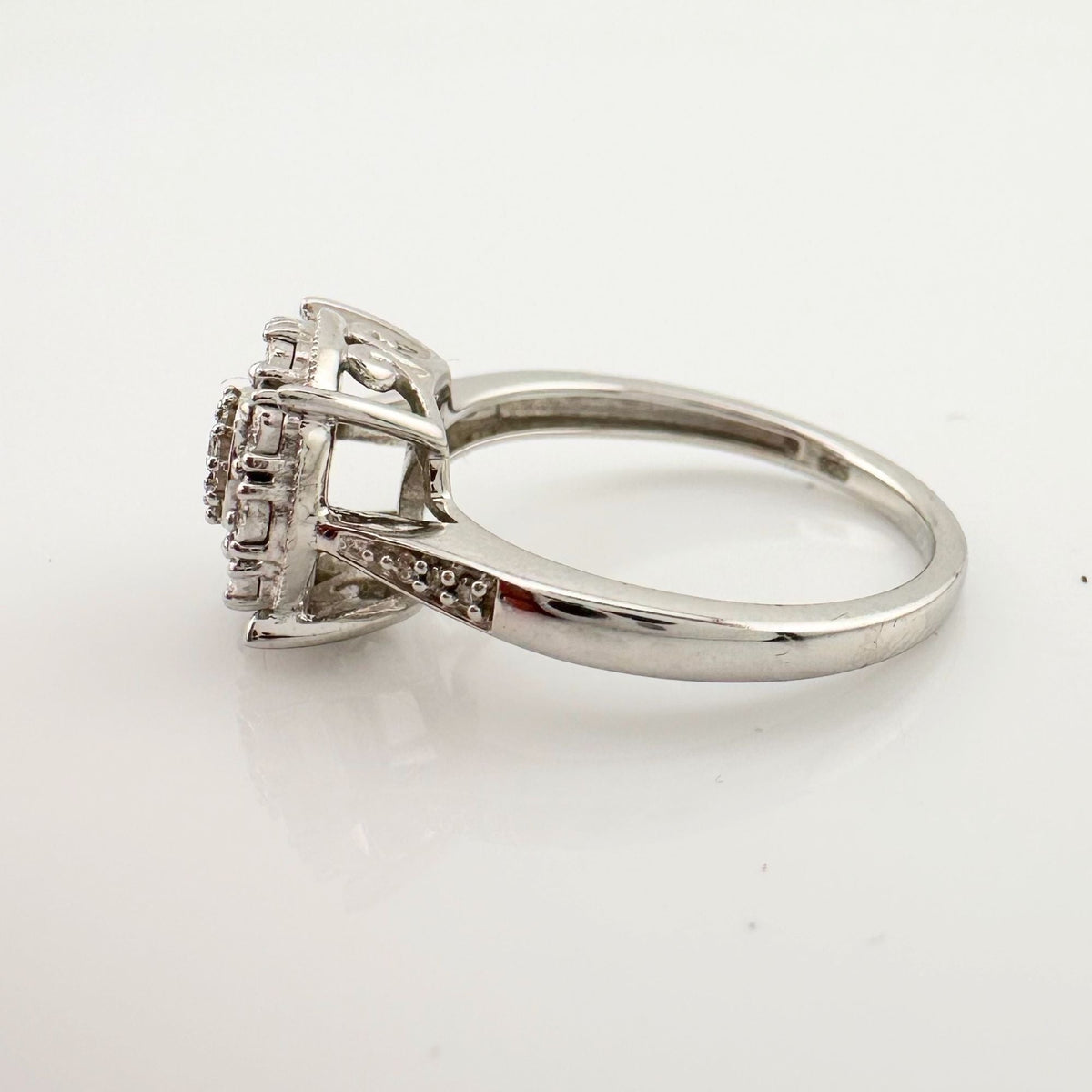 Beautiful Natural Diamond Halo Ring - Sterling Silver Illusion Setting  Size 7 --  A+ Stuff ring