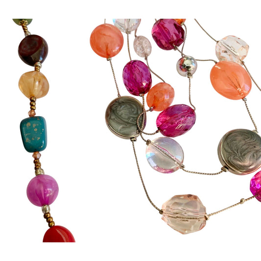 Pair of Pink & Coral Colorful Bead Necklaces (17" & 36") for Layering