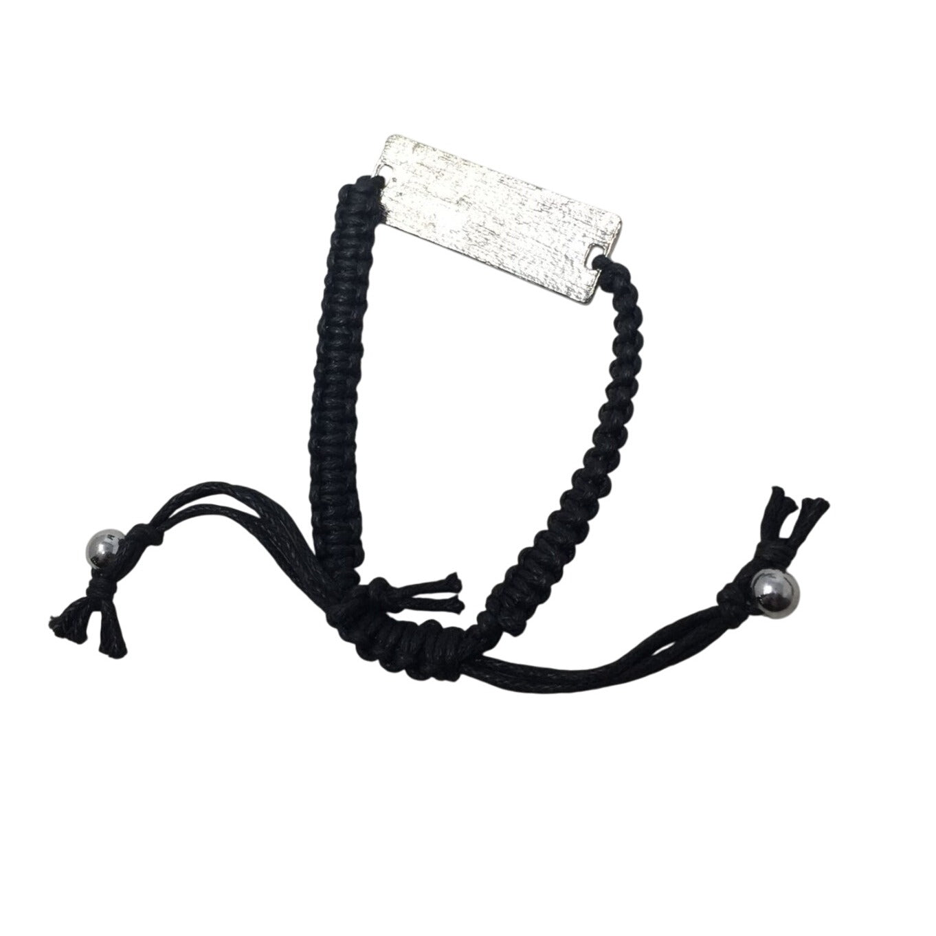 Black Bracelet with Silver Tone Pendant that says ''Music'' in Cursive