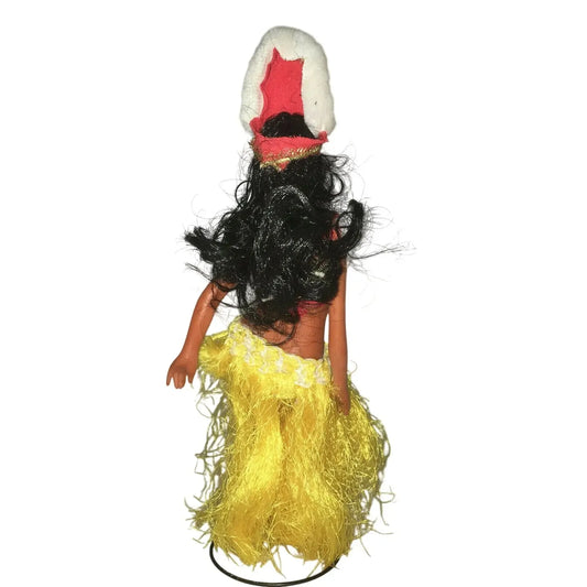 Hawaiian Hula Dancer Doll Figurine. Authentic Clothing with Headdress & Lei --