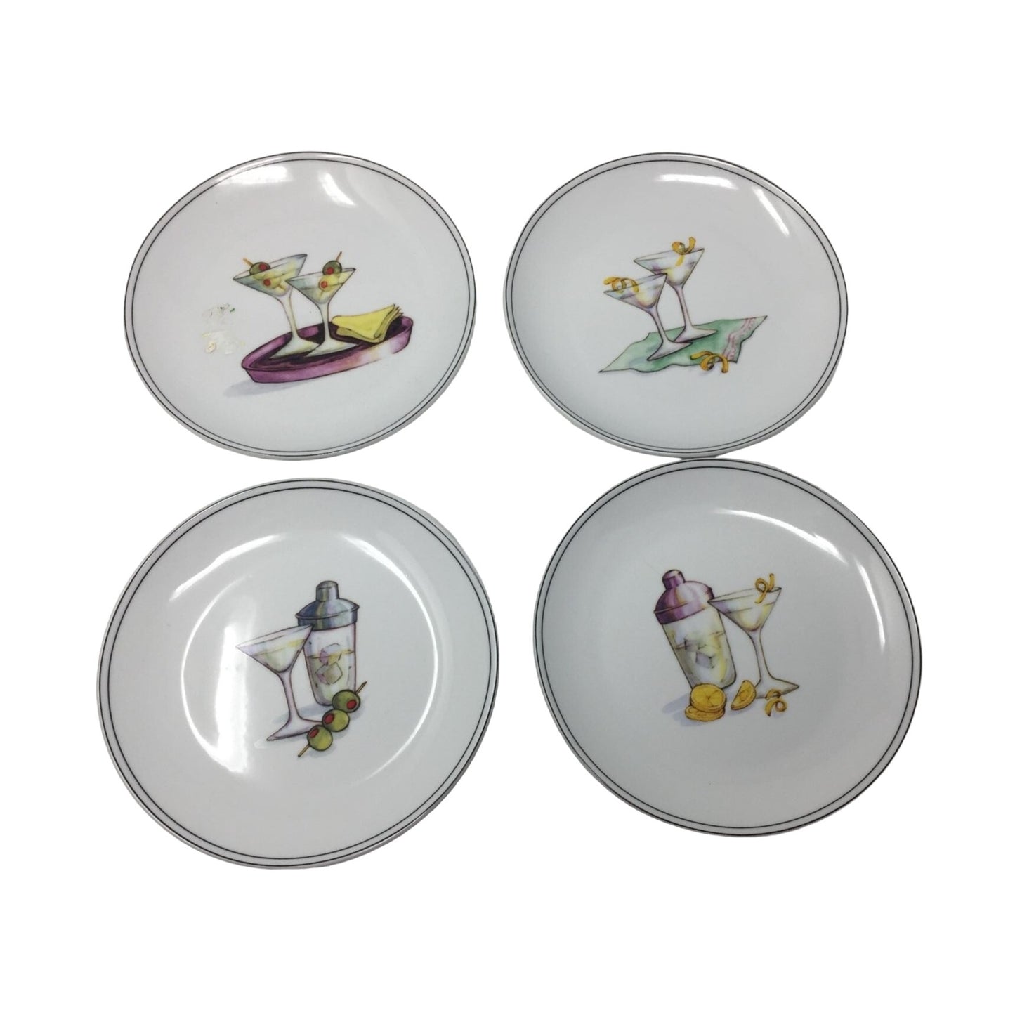 Vintage 2003 Boston Warehouse Set of 4 Martini Design Appetizer Plates