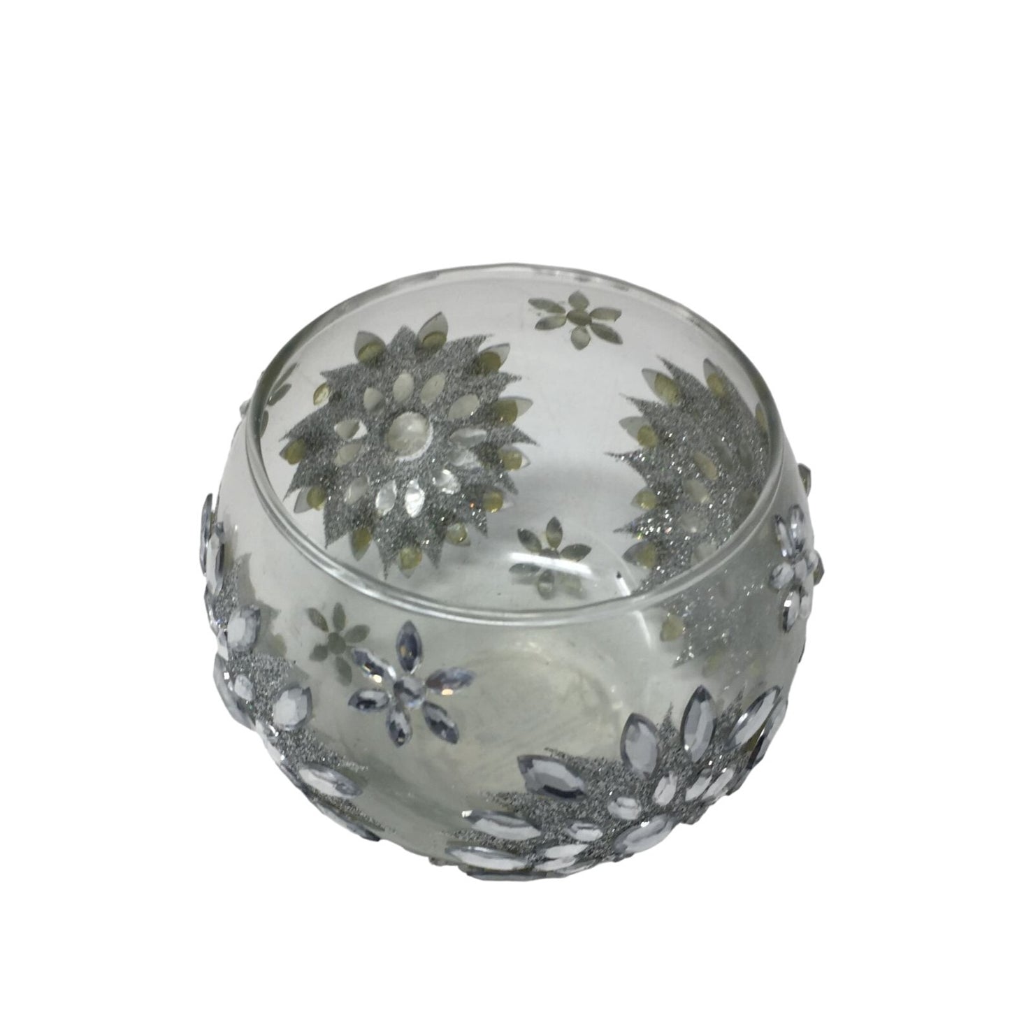 Gift Craft Clear Glass Christmas Silver Snowflake Patterned Bowl/Candle Holder