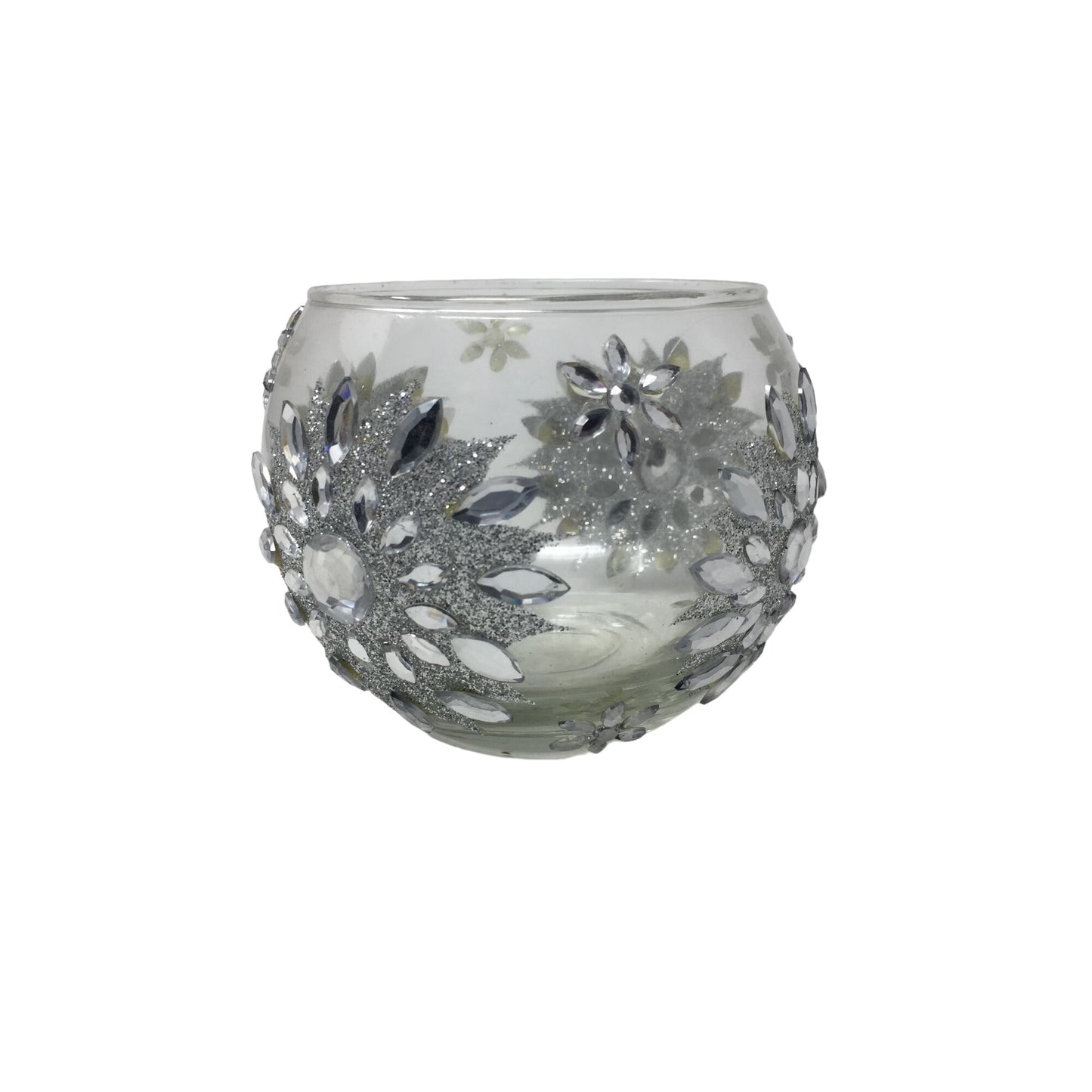 Gift Craft Clear Glass Christmas Silver Snowflake Patterned Bowl/Candle Holder