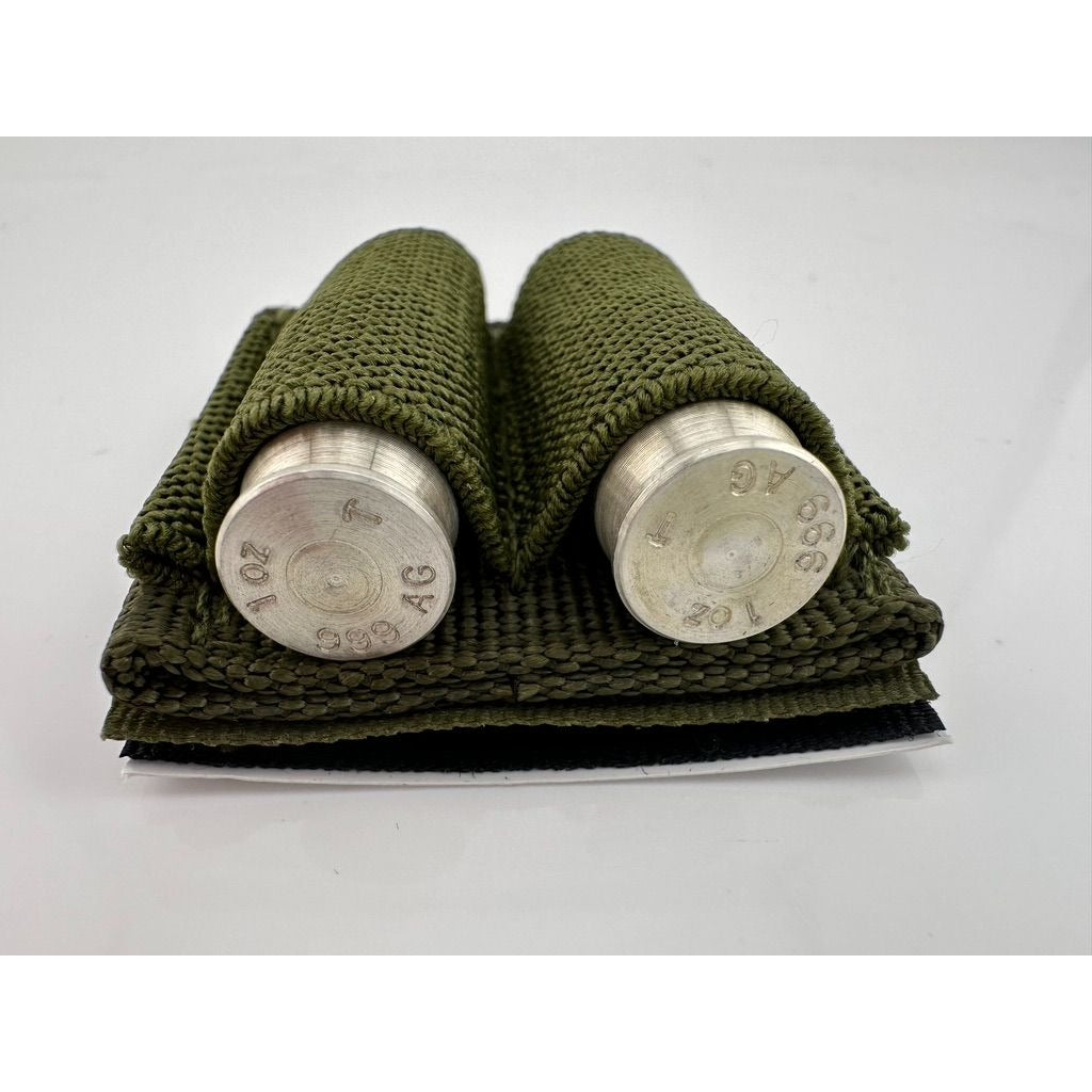 Two 1 Ounce .999 Fine Silver Bullets  in Stick to It Cartridge Holder