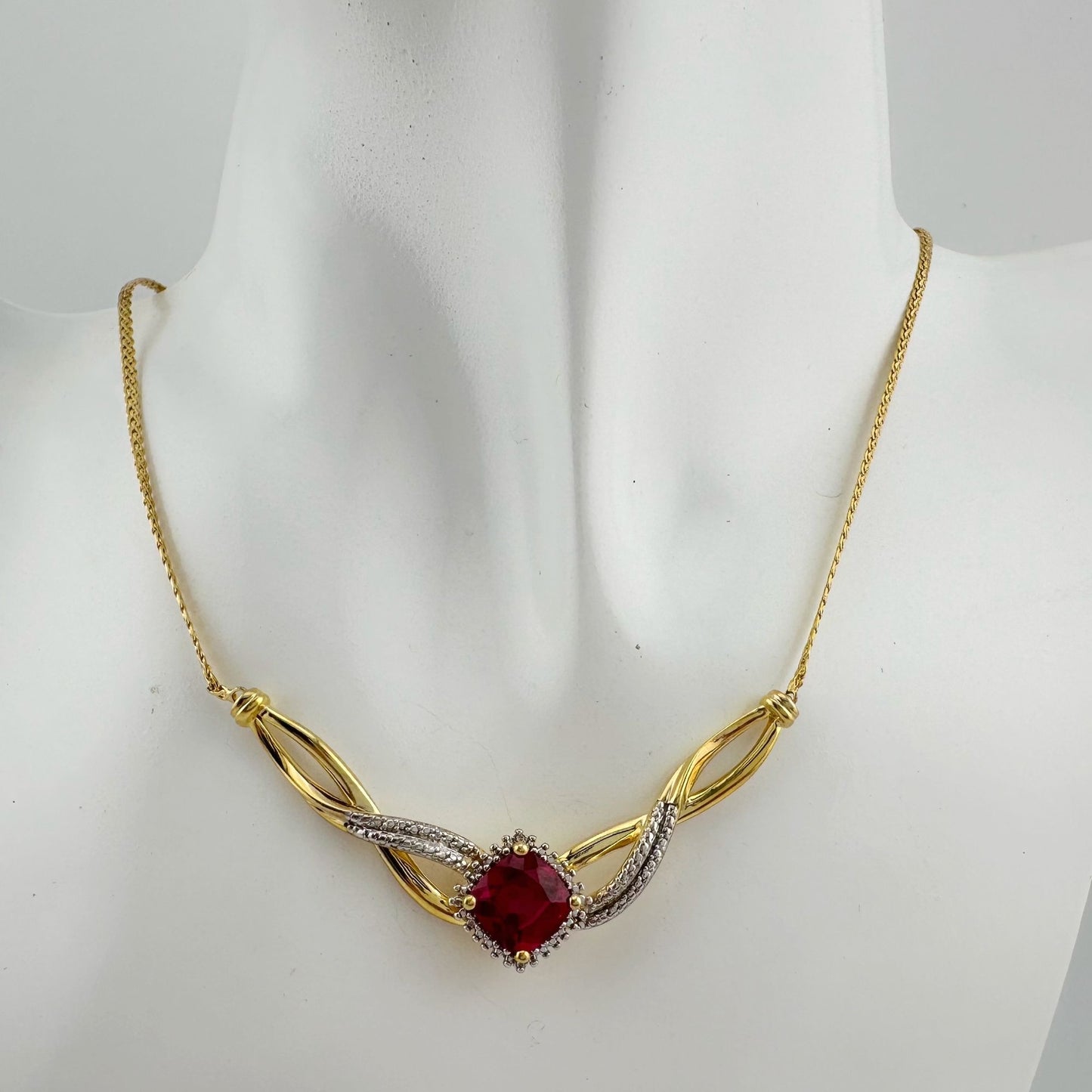 Elegant Lab Created Ruby and White Sapphire Infinite Loop Necklace