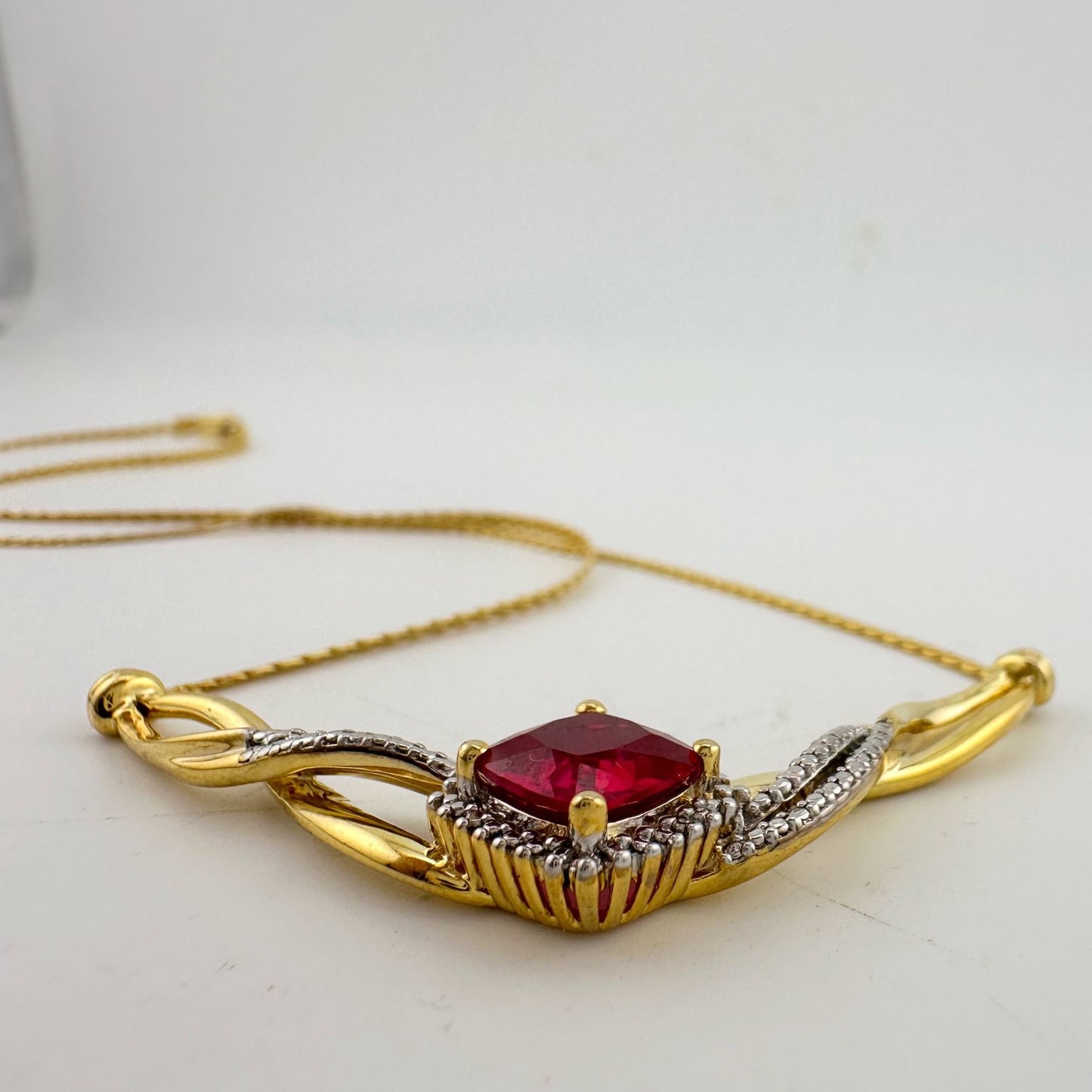 Elegant Lab Created Ruby and White Sapphire Infinite Loop Necklace