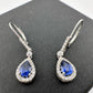 Blue and White Sapphire Tear Drop Earrings in Sterling Silver - A+ Stuff