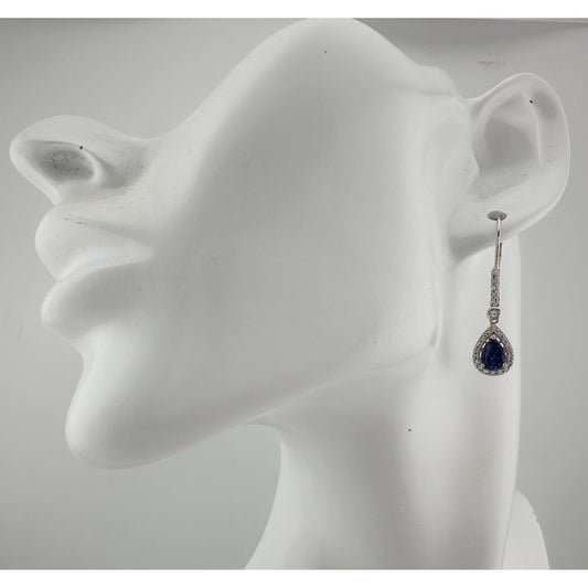 Blue and White Sapphire Tear Drop Earrings in Sterling Silver