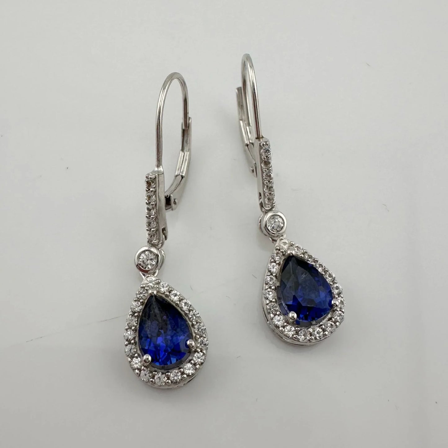 Blue and White Sapphire Tear Drop Earrings in Sterling Silver - A+ Stuff