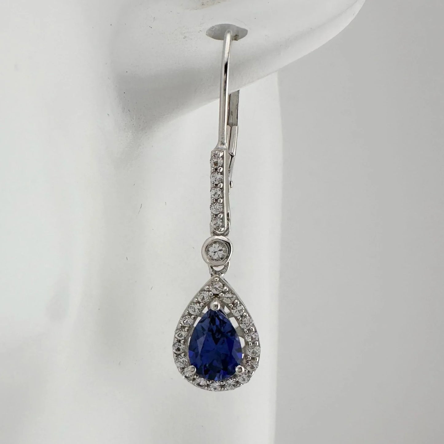 Blue and White Sapphire Tear Drop Earrings in Sterling Silver - A+ Stuff