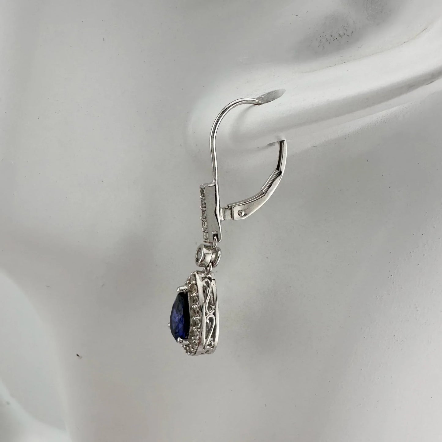 Blue and White Sapphire Tear Drop Earrings in Sterling Silver - A+ Stuff
