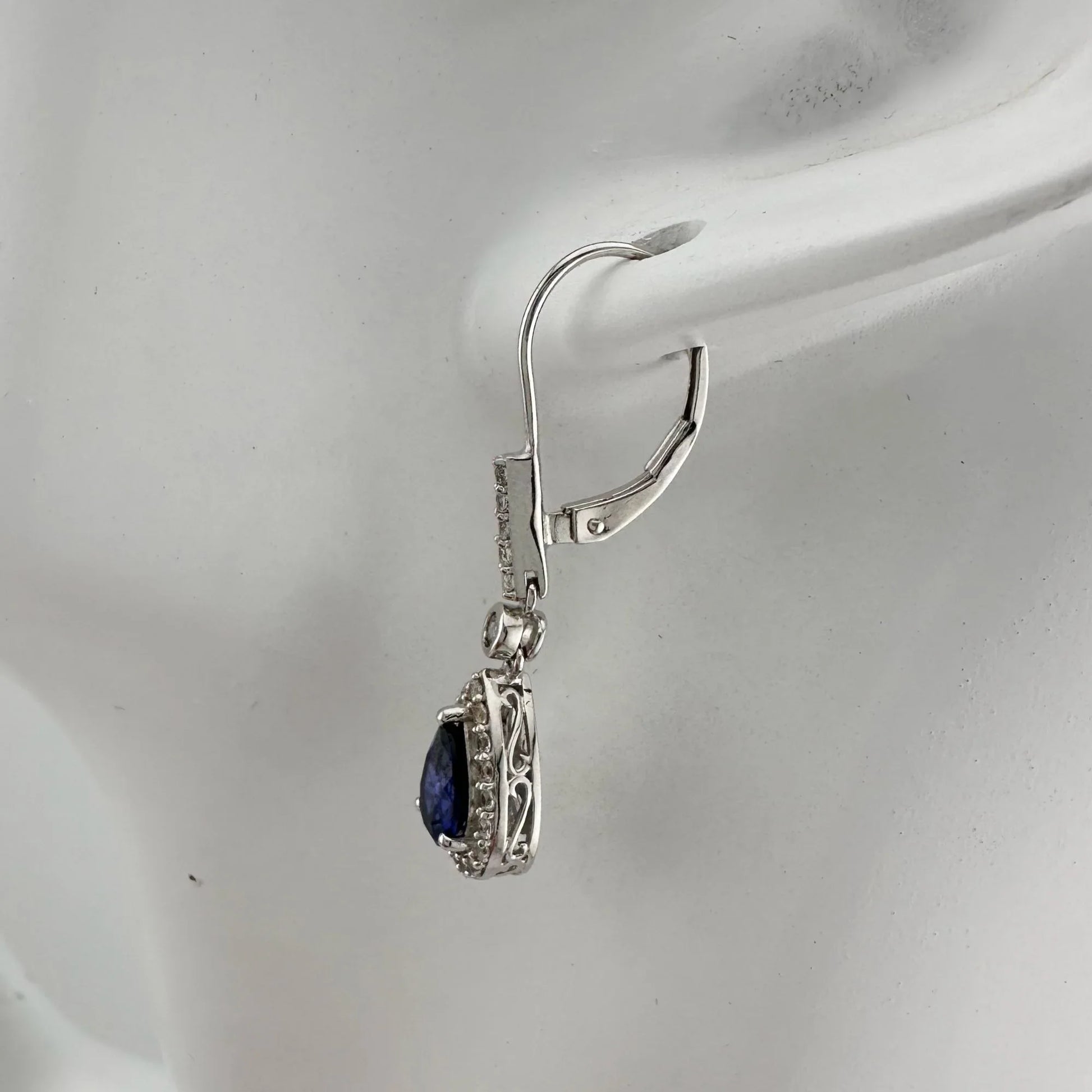 Blue and White Sapphire Tear Drop Earrings in Sterling Silver - A+ Stuff