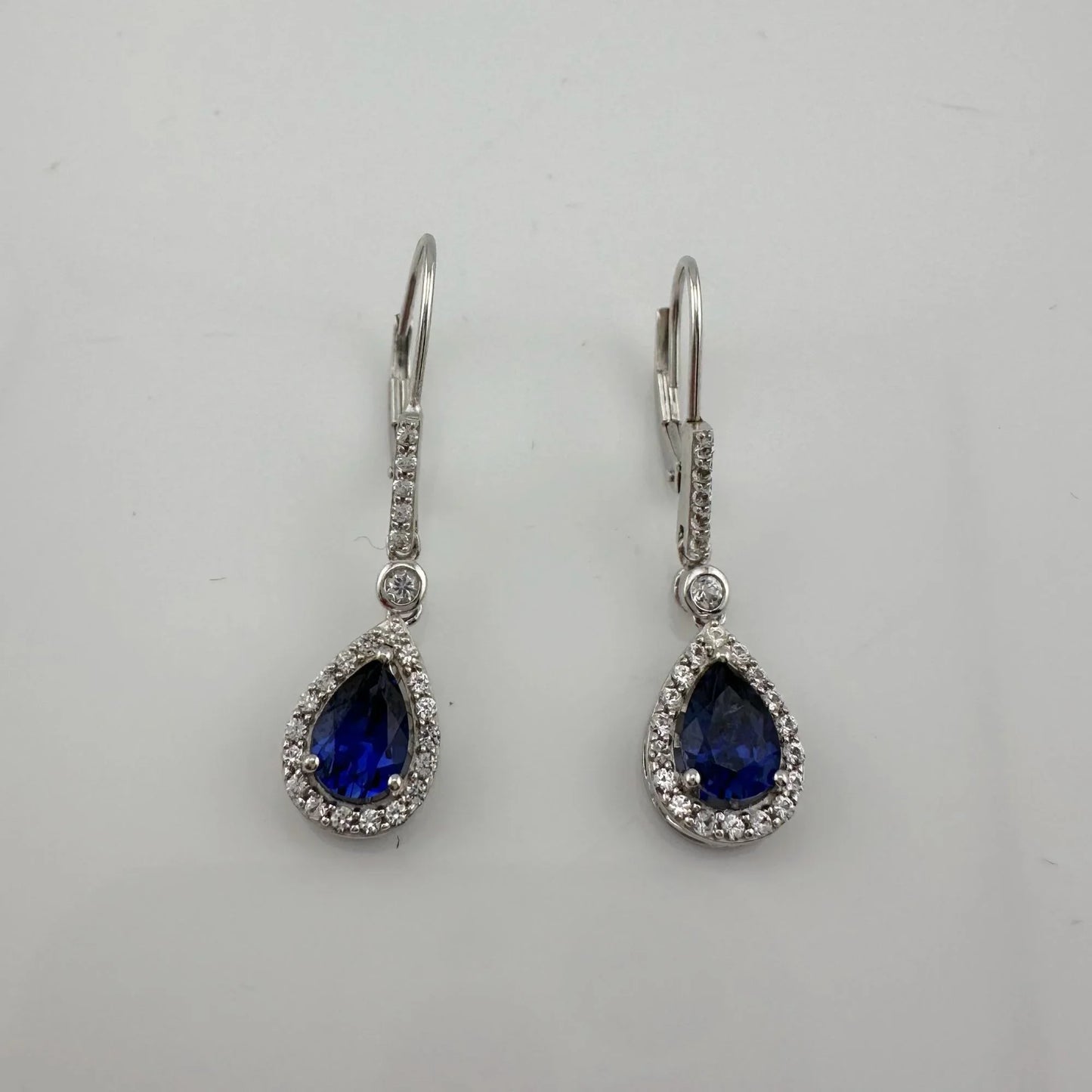 Blue and White Sapphire Tear Drop Earrings in Sterling Silver - A+ Stuff