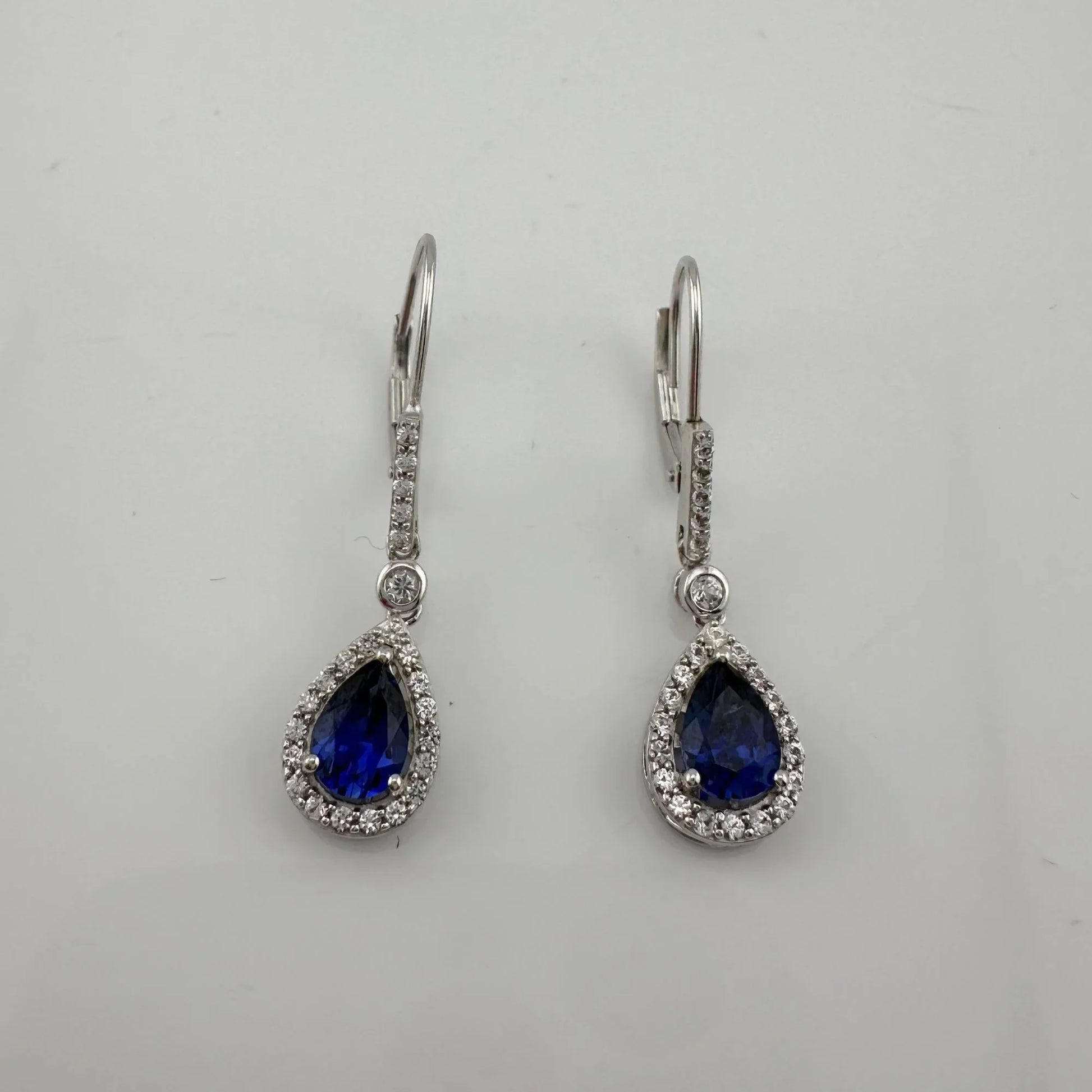 Blue and White Sapphire Tear Drop Earrings in Sterling Silver - A+ Stuff