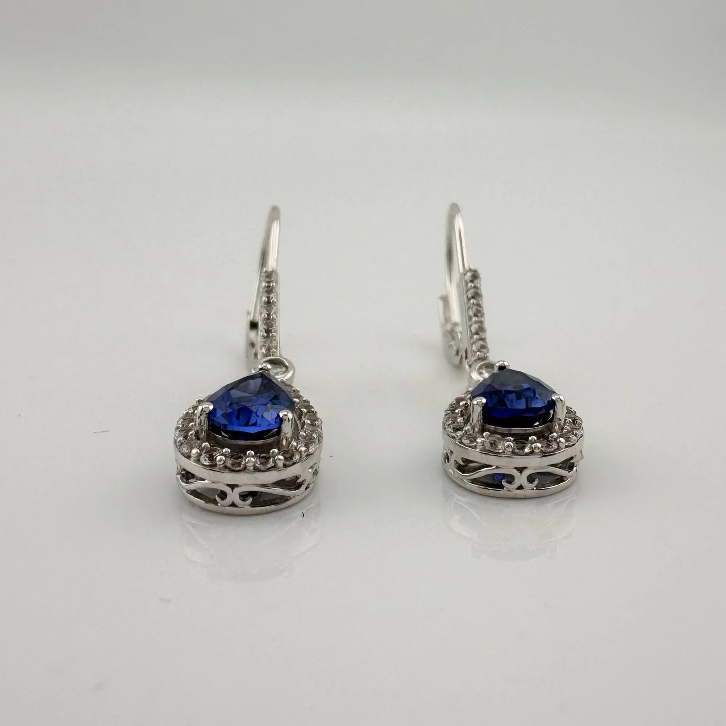 Blue and White Sapphire Tear Drop Earrings in Sterling Silver - A+ Stuff