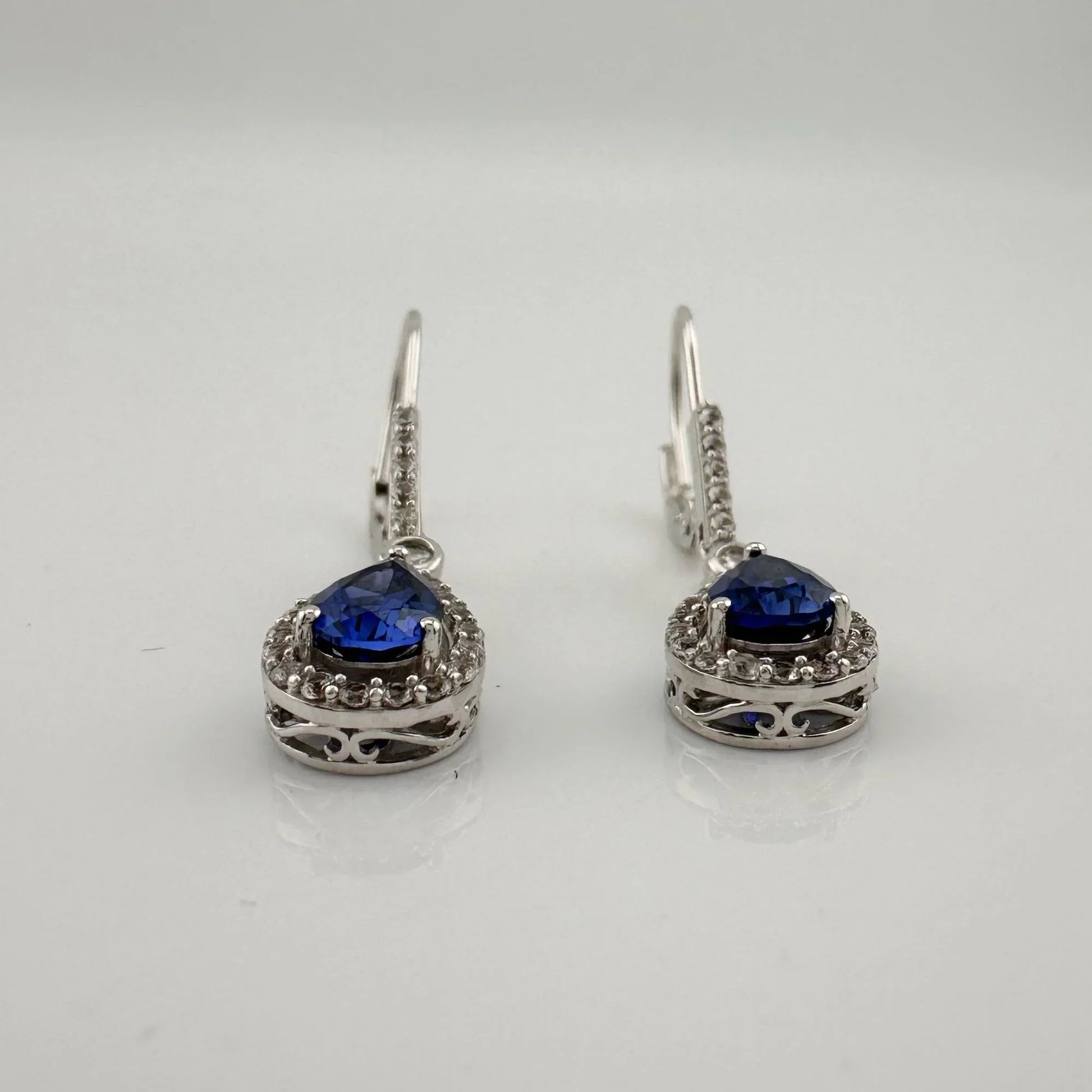 Blue and White Sapphire Tear Drop Earrings in Sterling Silver - A+ Stuff