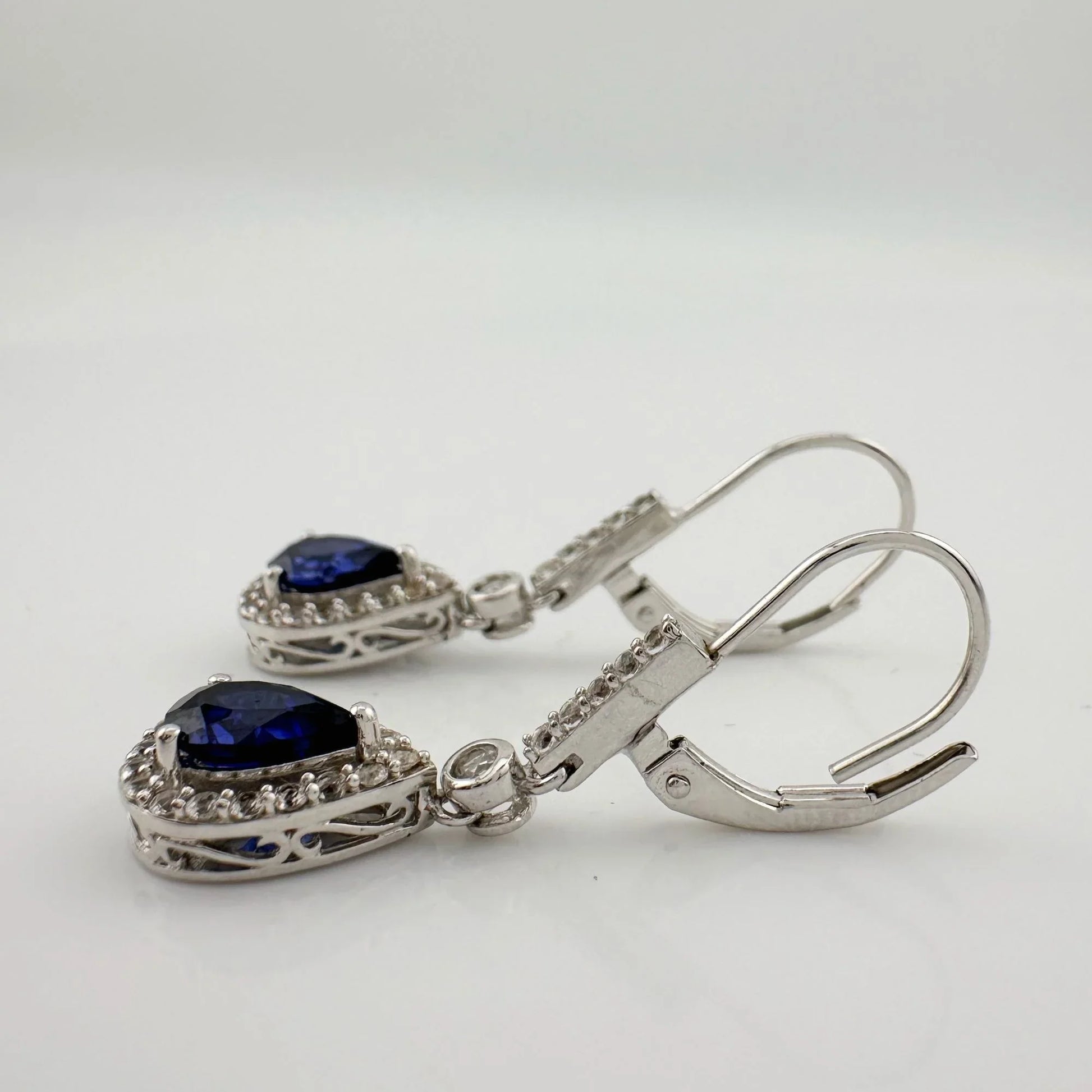Blue and White Sapphire Tear Drop Earrings in Sterling Silver - A+ Stuff