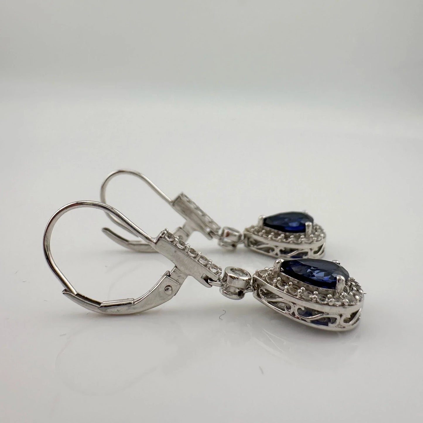 Blue and White Sapphire Tear Drop Earrings in Sterling Silver - A+ Stuff