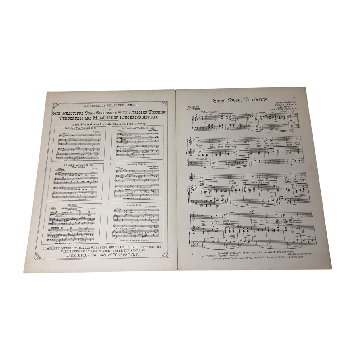 Sheet Music titled "Some Sweet To-Morrow" A+ Stuff  A+ Stuff SHEET MUSIC