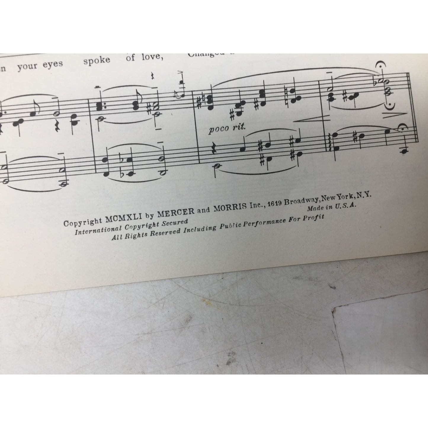Vintage "professional copy" of sheet music for a song titled "All For Love," unbranded  A+ Stuff Sheet Music