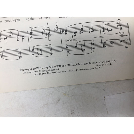 Vintage "professional copy" of sheet music for a song titled "All For Love," unbranded  A+ Stuff Sheet Music