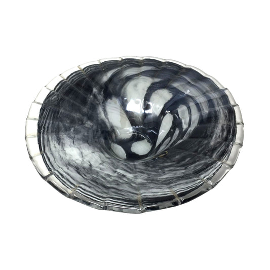 Vintage Lavorazione Arte Murano Round Black Art Glass Dish / Large Bowl