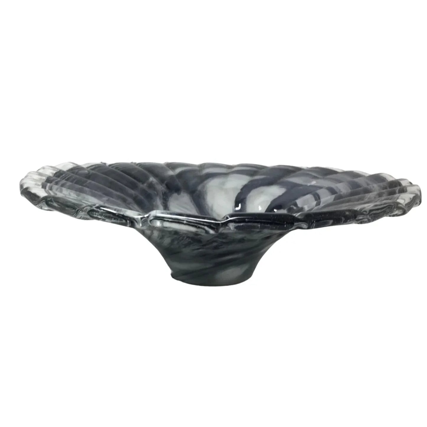 Vintage Lavorazione Arte Murano Round Black Art Glass Dish / Large Bowl - A+ Stuff