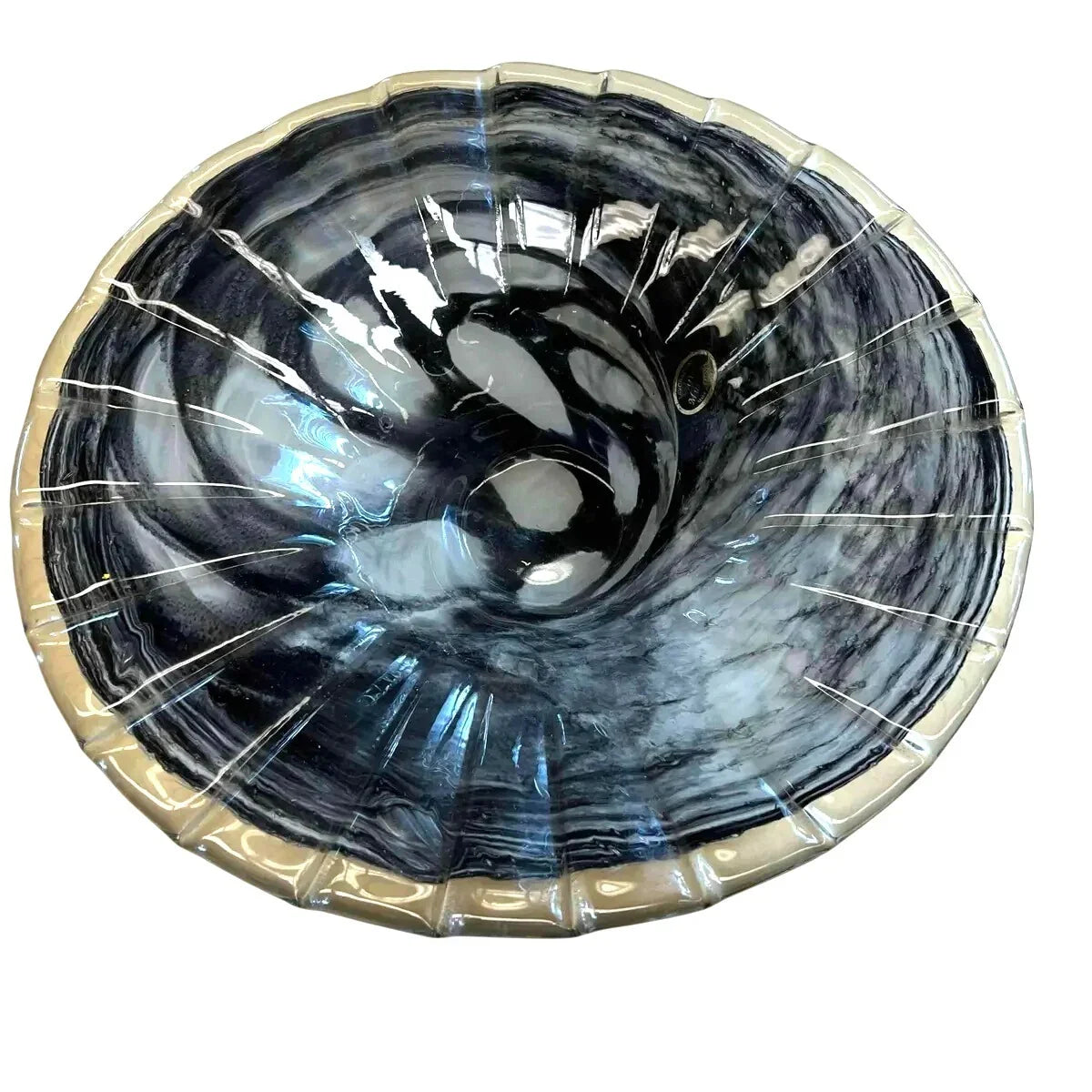 Vintage Lavorazione Arte Murano Round Black Art Glass Dish / Large Bowl - A+ Stuff