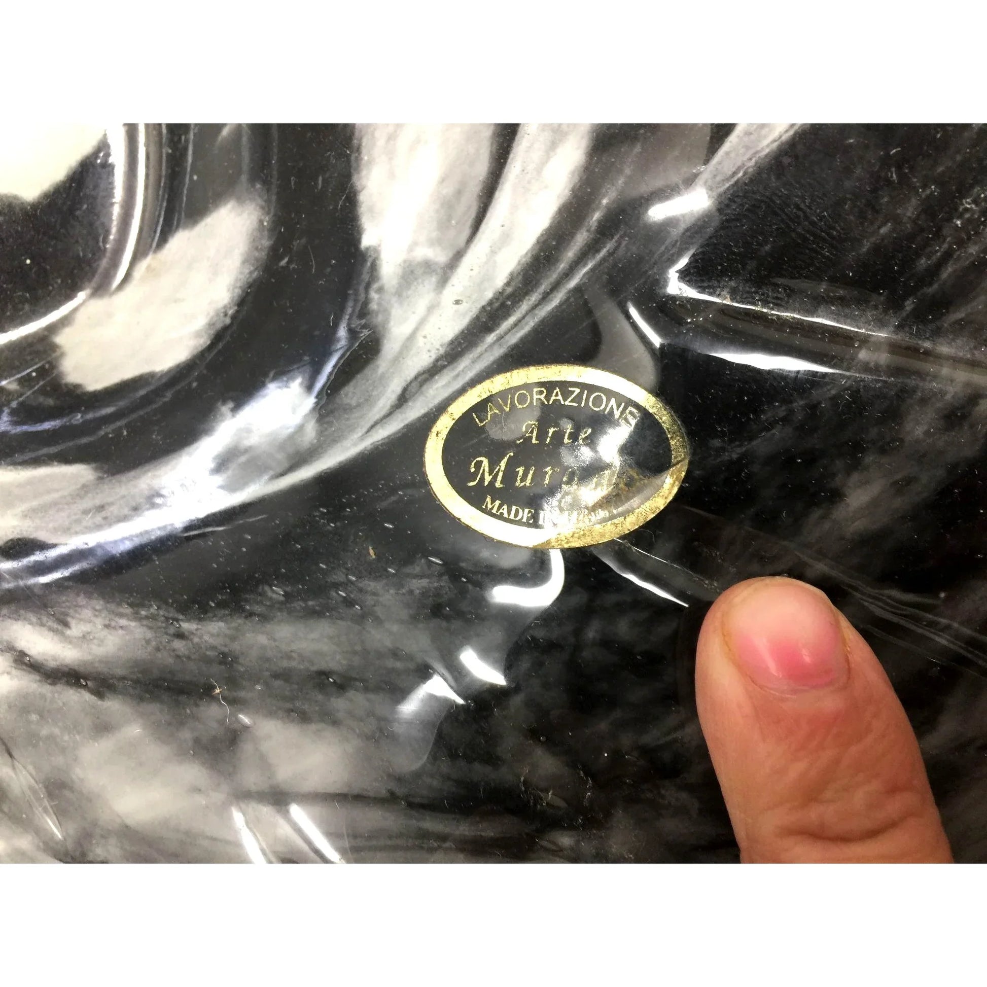 Vintage Lavorazione Arte Murano Round Black Art Glass Dish / Large Bowl - A+ Stuff
