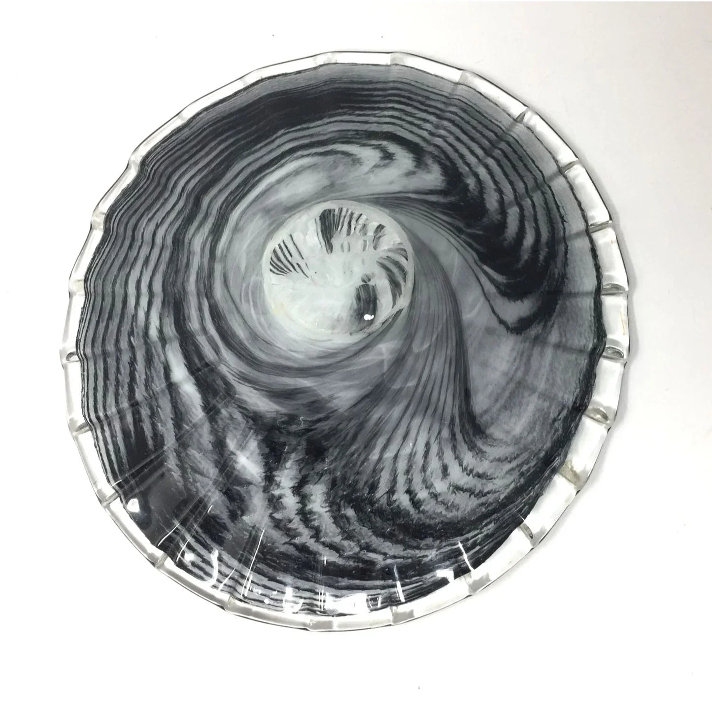Vintage Lavorazione Arte Murano Round Black Art Glass Dish / Large Bowl - A+ Stuff