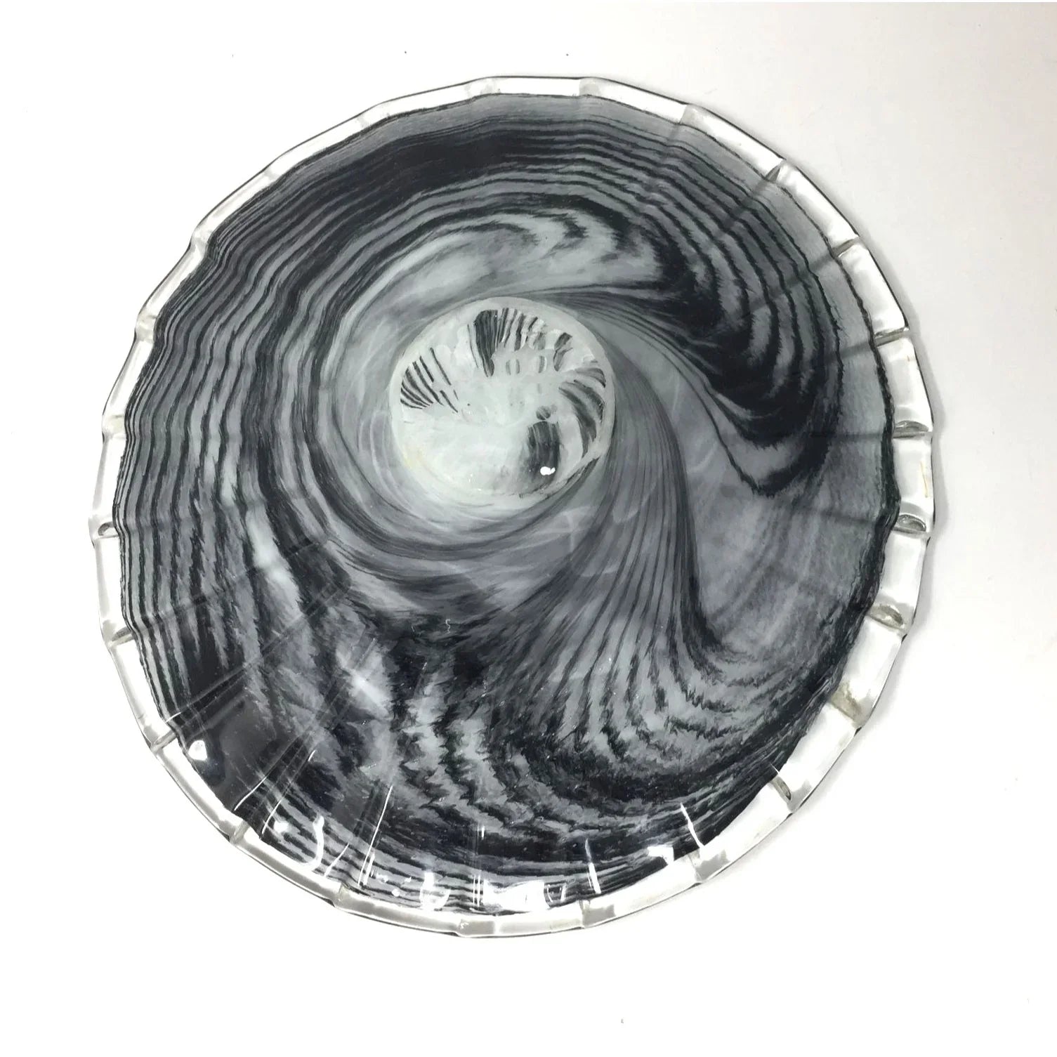 Vintage Lavorazione Arte Murano Round Black Art Glass Dish / Large Bowl - A+ Stuff