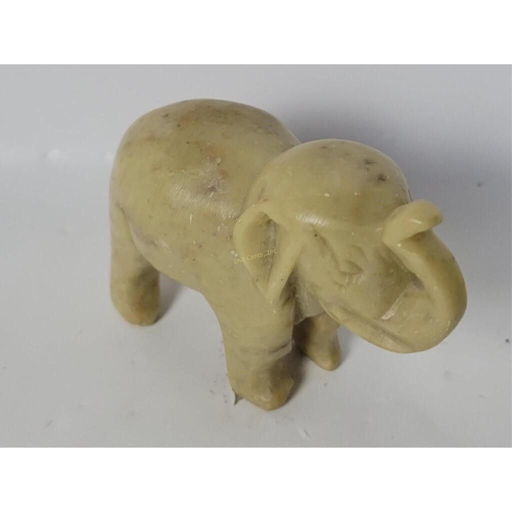 Vintage Hand Carved Miniature Elephant with its Trunk Up Figurine