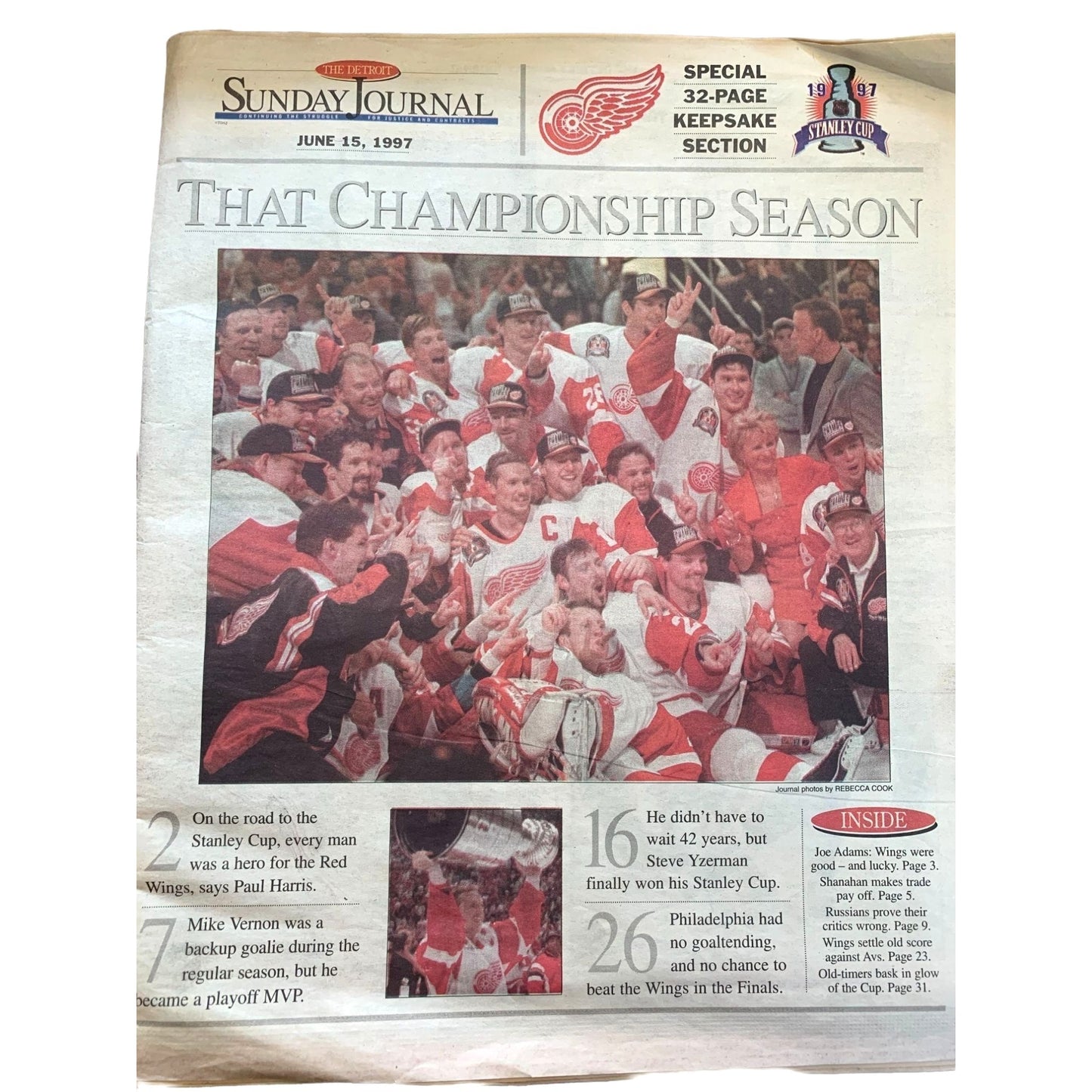 DETROIT Sunday JOURNAL from June 15, 1997 REDWINGS STANLEY CUP Champs