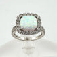 Cushion Cut Lab Created White Opal and White Topaz Ring Size 7.25