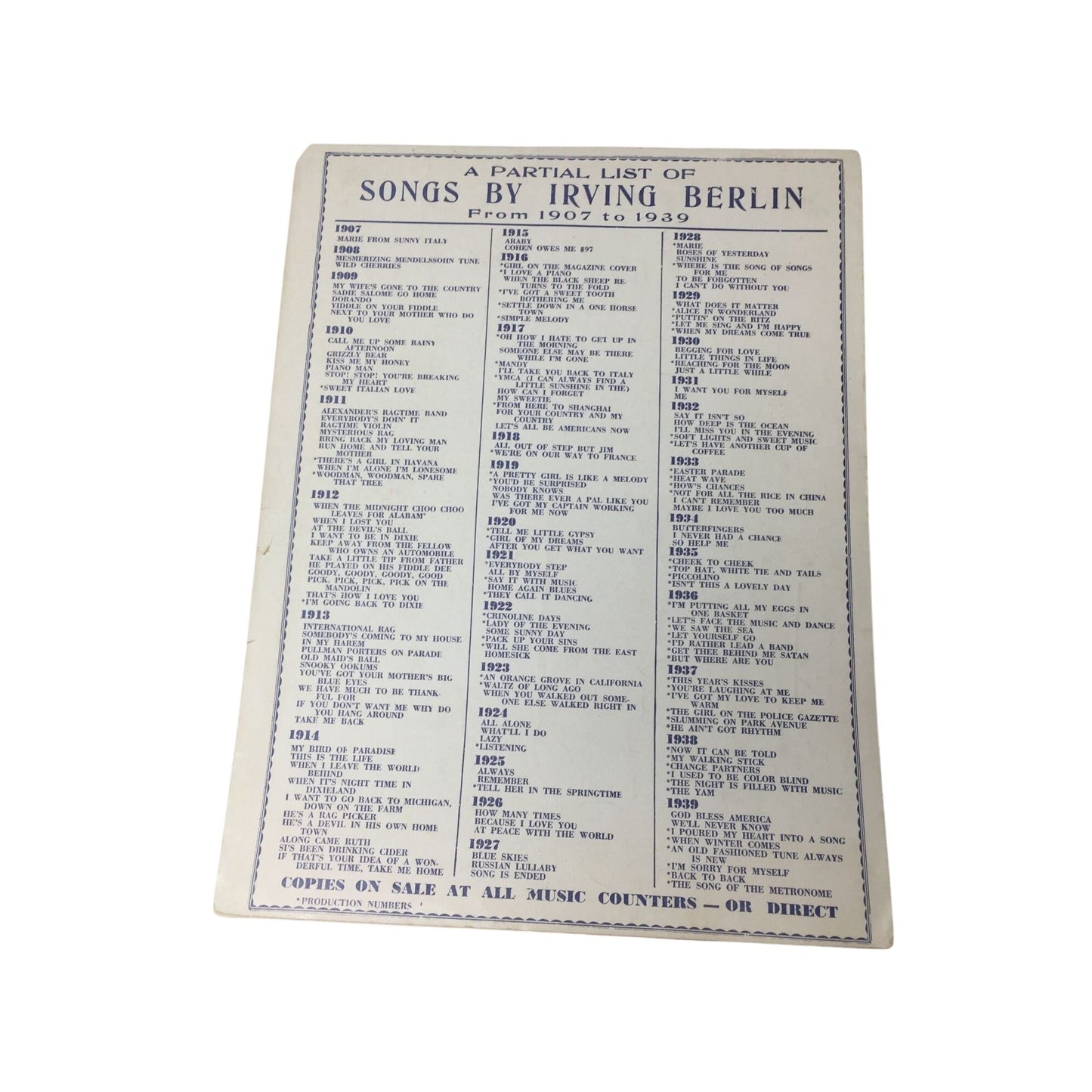 Sheet Music for "How Deep Is The Ocean (How High Is The Sky)" A+ Stuff  A+ Stuff SHEET MUSIC