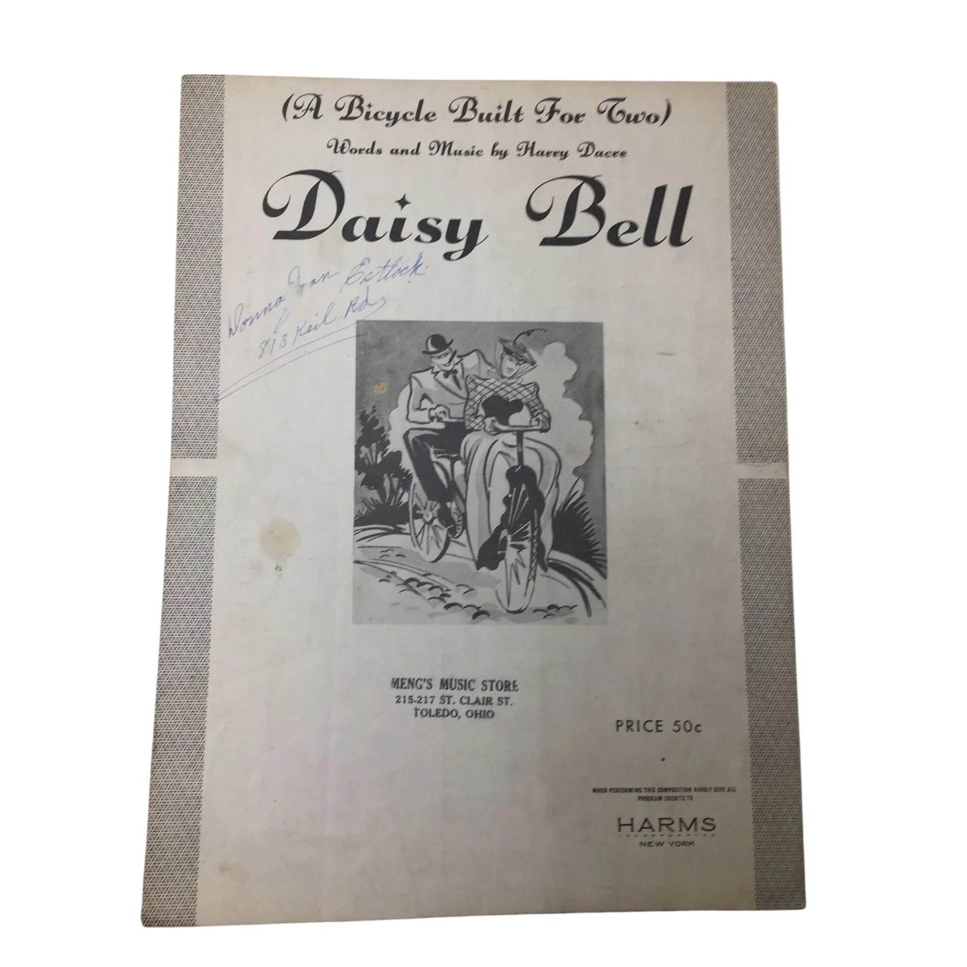 (A Bicycle Built For Two) Words and music by Harry Dacre - Daisy Bell - A+ Stuff - SHEET MUSIC - A+ Stuff