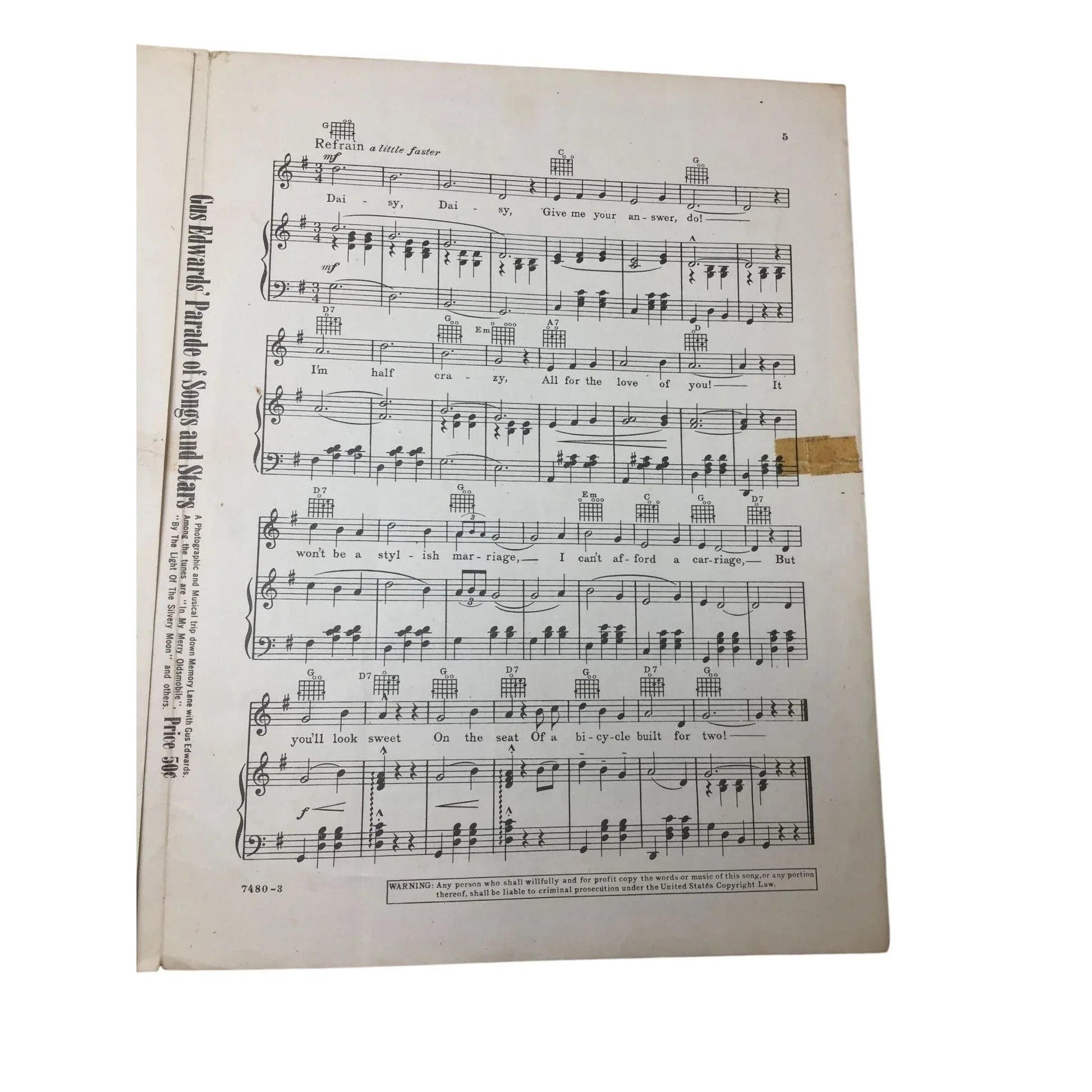 (A Bicycle Built For Two) Words and music by Harry Dacre - Daisy Bell - A+ Stuff - SHEET MUSIC - A+ Stuff