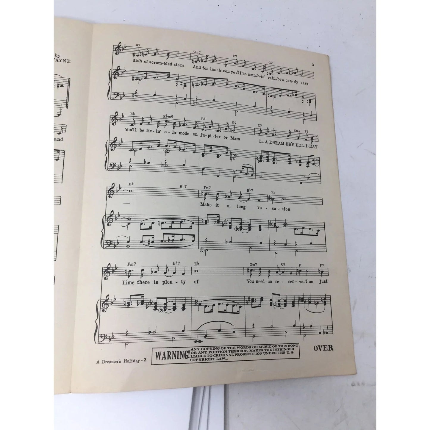 ''A DREAMER'S HOLIDAY'' VINTAGE SHEET MUSIC - A+ Stuff - SHEET MUSIC - A+ Stuff