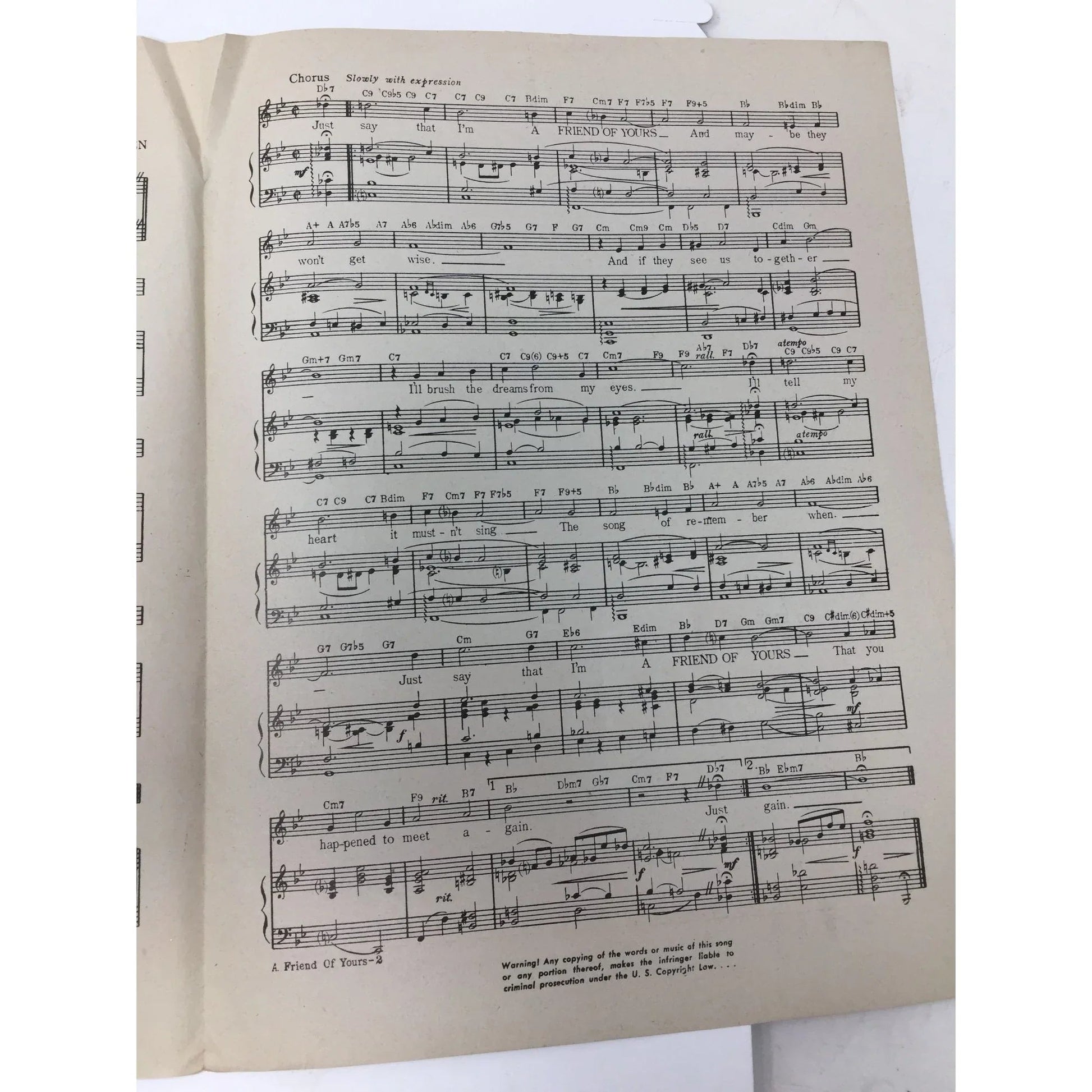 ''A Friend of yours'' Vintage Sheet Music by Johnny Burke and Jimmy Van Heusen - A+ Stuff - SHEET MUSIC - A+ Stuff