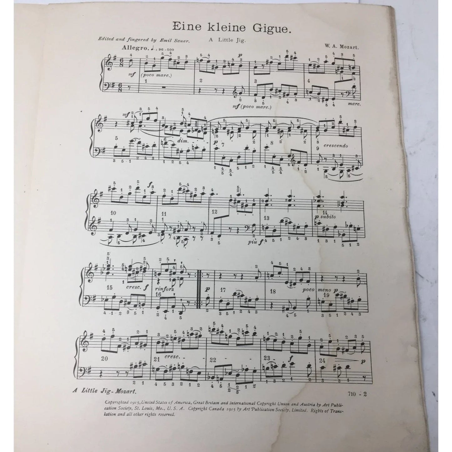 ''A LITTLE JIG'' BY W A MOZART SHEET MUSIC - A+ Stuff - SHEET MUSIC - A+ Stuff