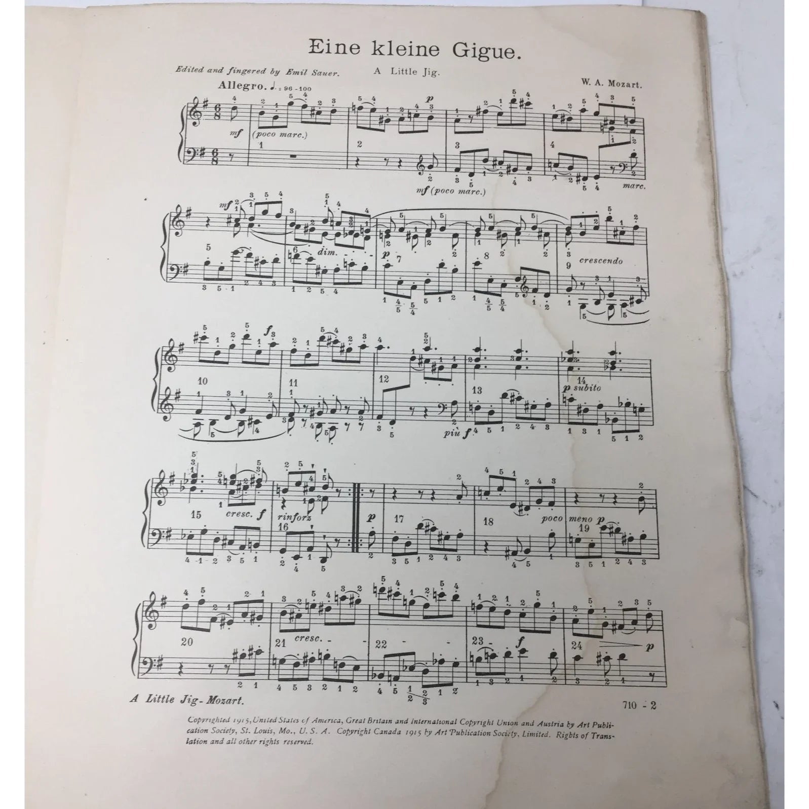 ''A LITTLE JIG'' BY W A MOZART SHEET MUSIC - A+ Stuff - SHEET MUSIC - A+ Stuff
