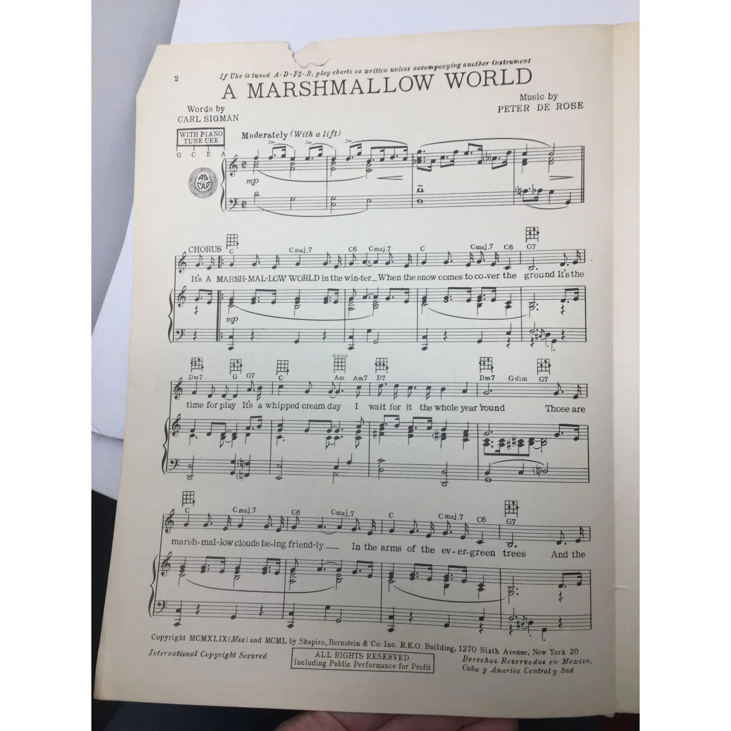 ''A MARSHMALLOW WORLD'' By Carl Sigman and Peter De Rose - A+ Stuff - SHEET MUSIC - A+ Stuff