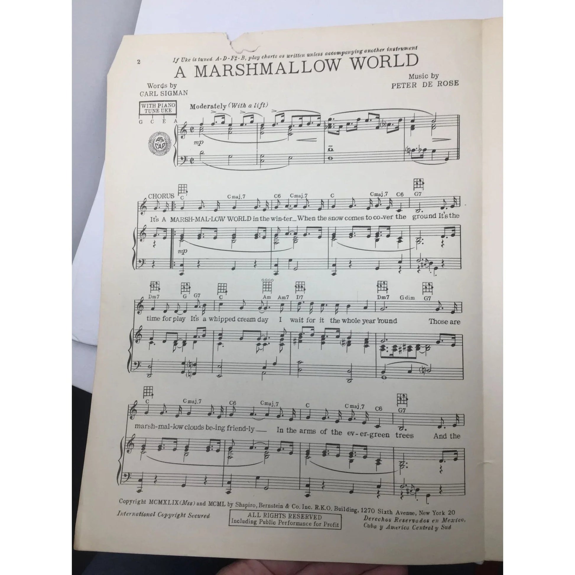 ''A MARSHMALLOW WORLD'' By Carl Sigman and Peter De Rose - A+ Stuff - SHEET MUSIC - A+ Stuff