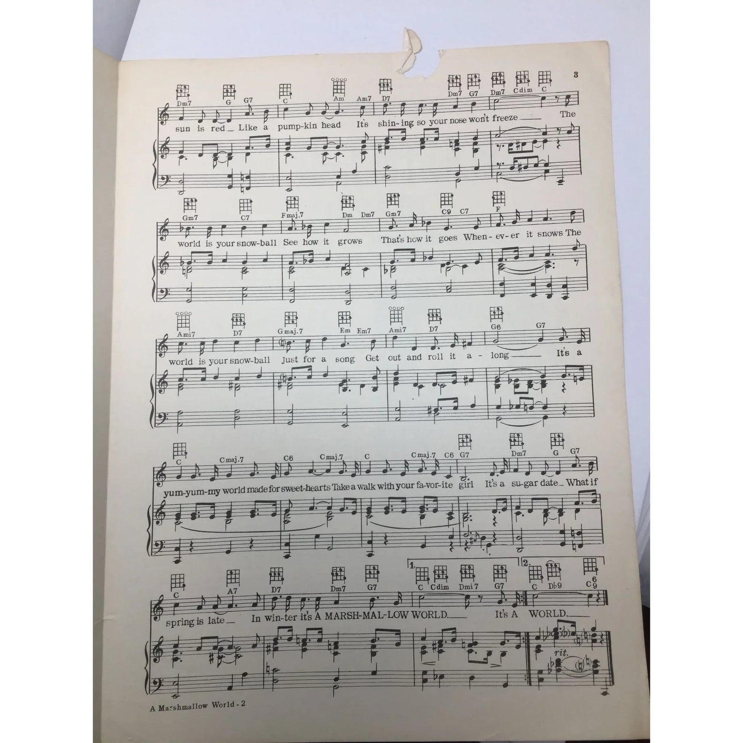 ''A MARSHMALLOW WORLD'' By Carl Sigman and Peter De Rose - A+ Stuff - SHEET MUSIC - A+ Stuff