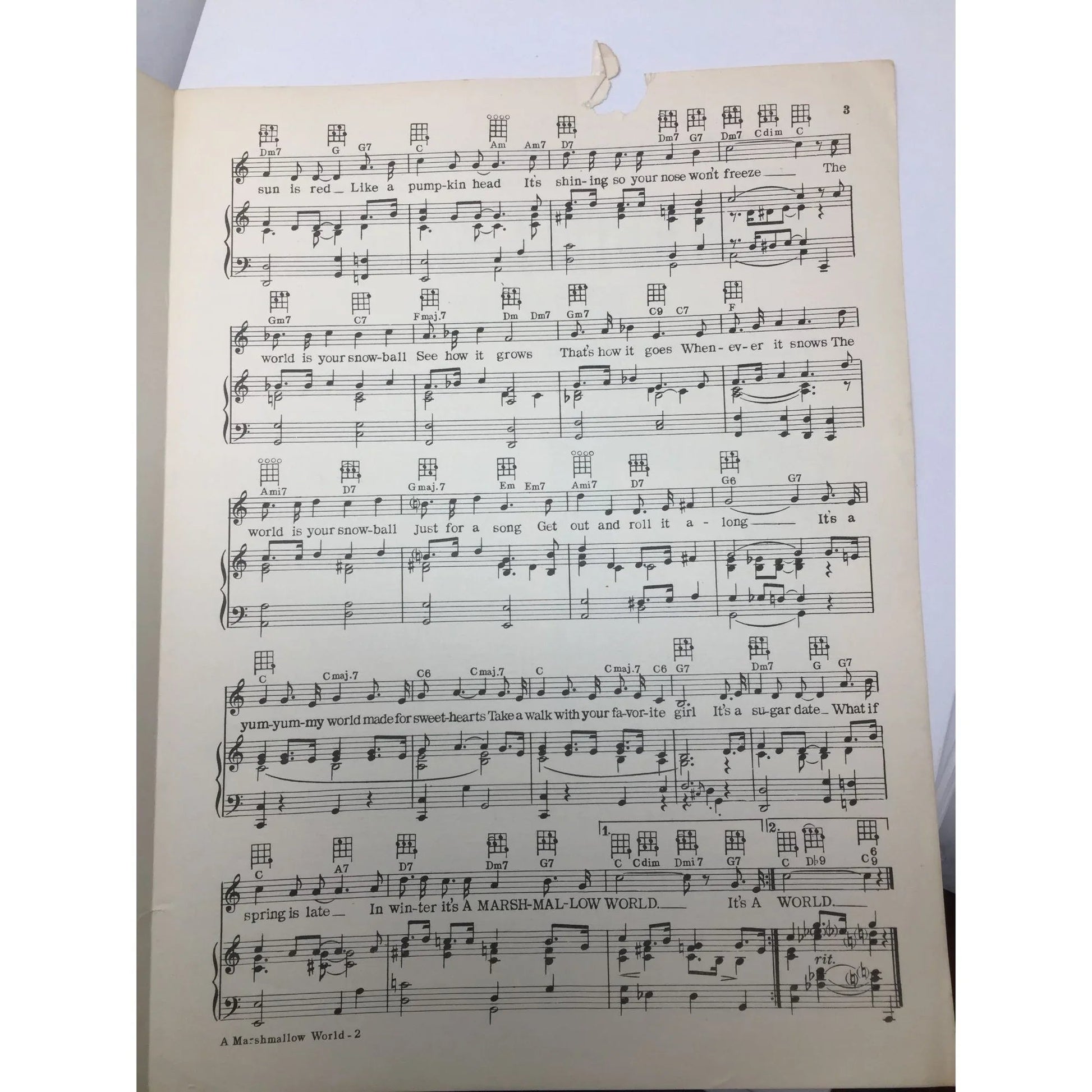''A MARSHMALLOW WORLD'' By Carl Sigman and Peter De Rose - A+ Stuff - SHEET MUSIC - A+ Stuff