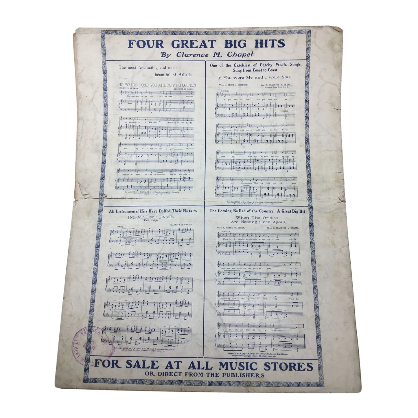 ''A Summer's Night Out On The Blue'' Vintage Sheet Music - A+ Stuff - SHEET MUSIC - A+ Stuff