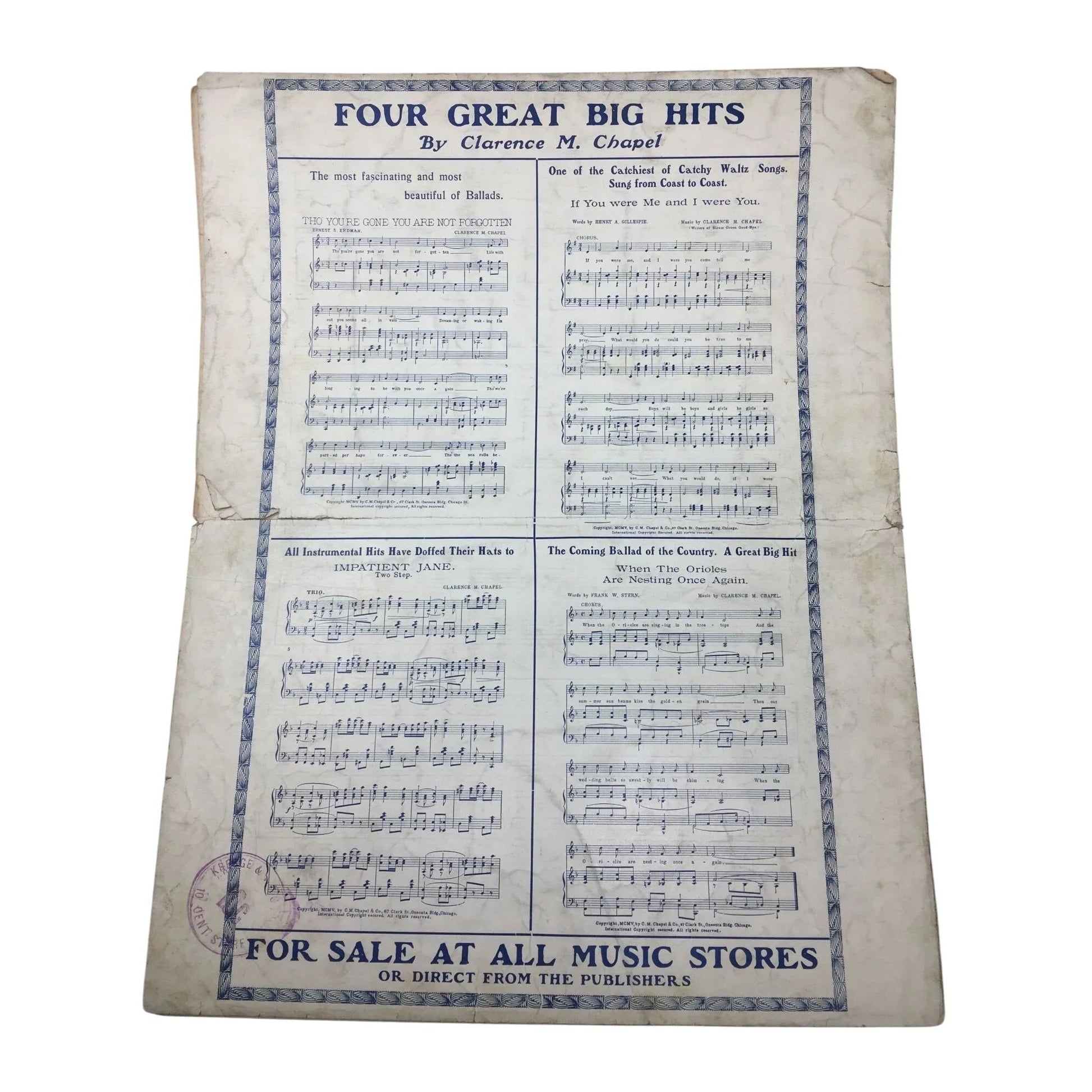 ''A Summer's Night Out On The Blue'' Vintage Sheet Music - A+ Stuff - SHEET MUSIC - A+ Stuff
