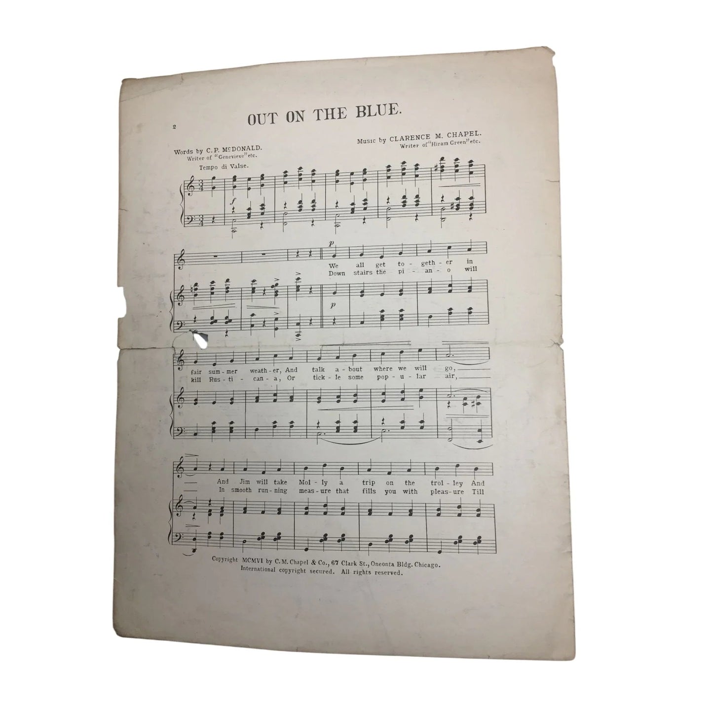 ''A Summer's Night Out On The Blue'' Vintage Sheet Music - A+ Stuff - SHEET MUSIC - A+ Stuff